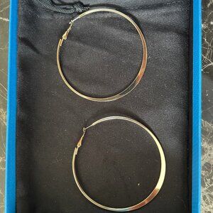 Gold Plated Over 925 Oversized Hoop Earrings - Brand New